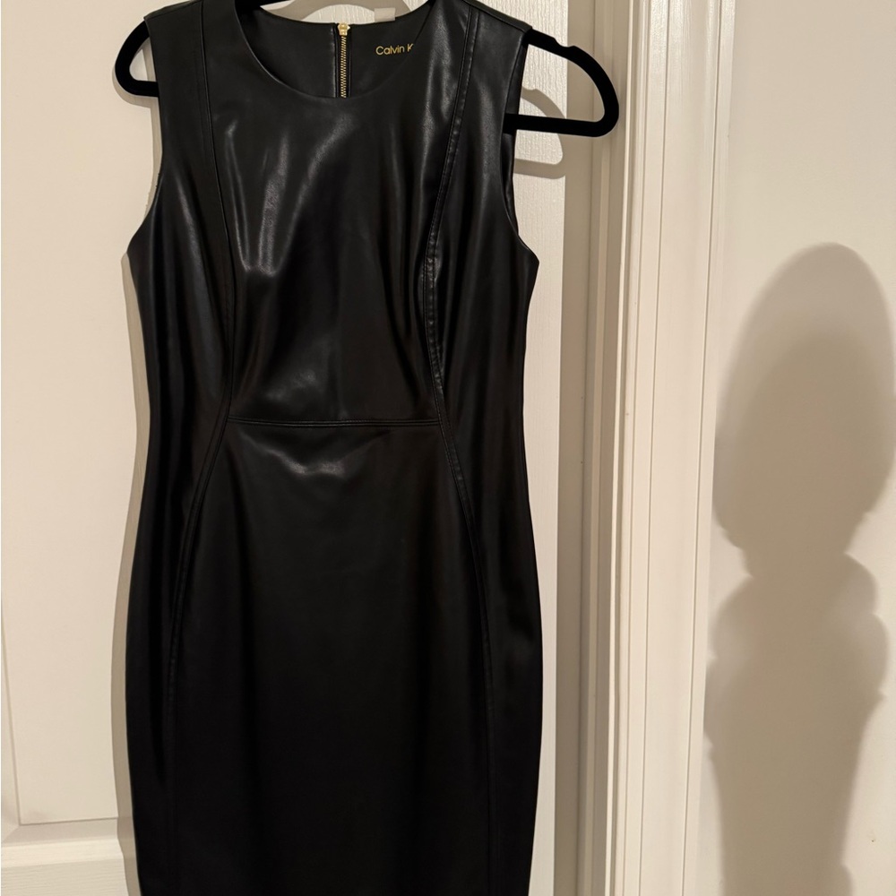 Calvin Klein Black Faux Leather MIDI Dress
